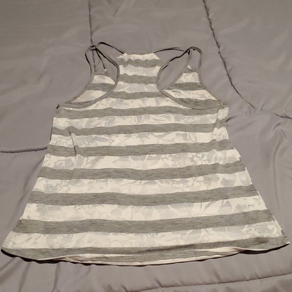 Semi-Sheer Grey & White Striped Racerback Tank - Picture 4 of 5